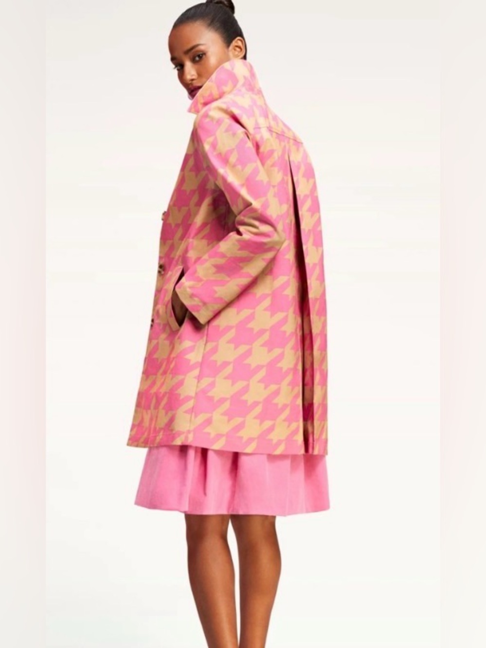 NWOT Isaac Mizrahi Target 20th Anniversary Pink Tan Houndstooth Trench Coat S